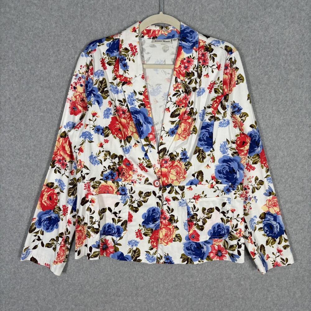 Studio Works Blazer Large Floral Stretch Pocket Maximalist Cottage Granny Career
